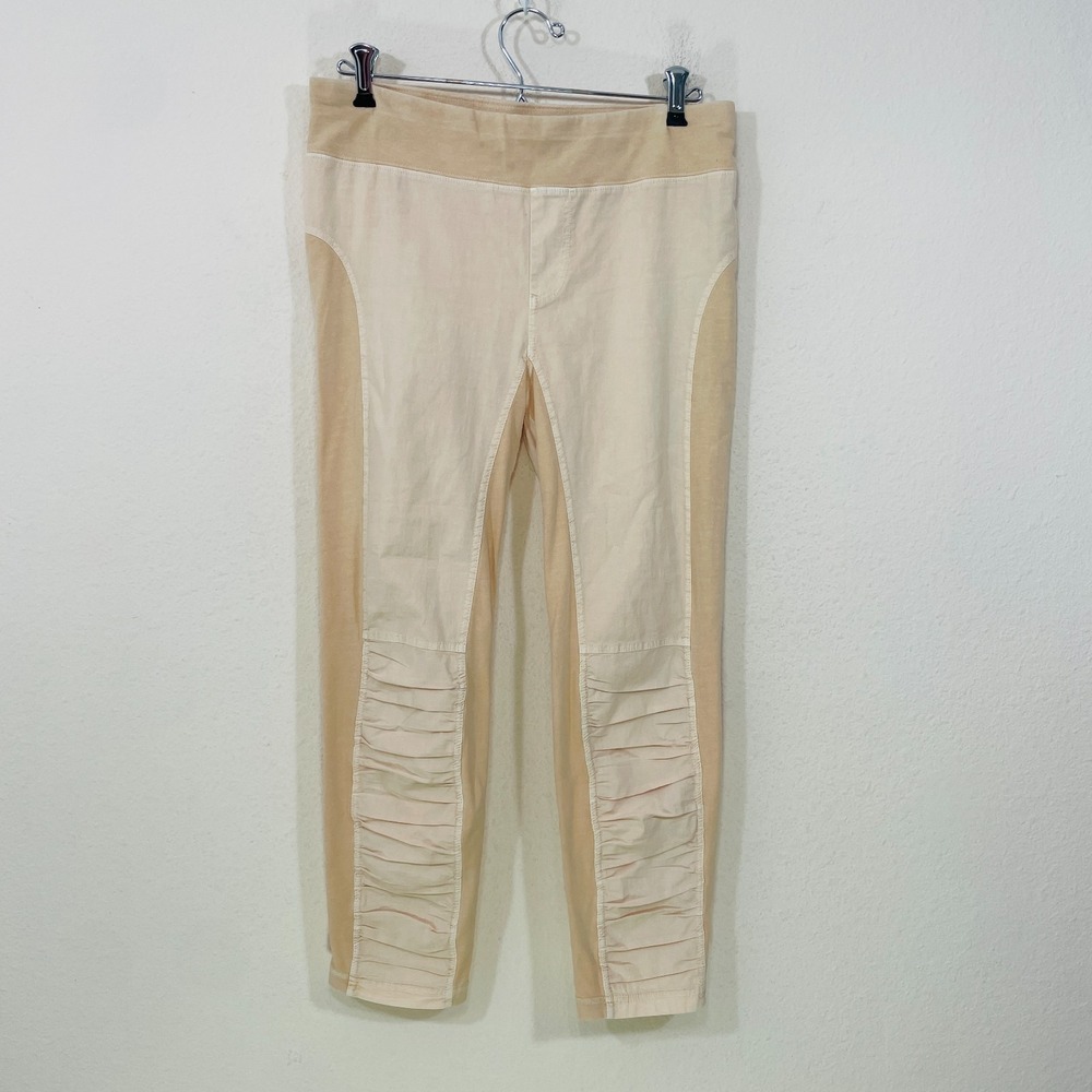 XCVI Wearables Women's XS Ruched Crop Pull On Pants Cotton Stretch Peach Beige